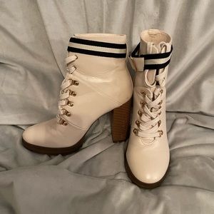 Cream and black lace up boots. Just Fab 8.5 size